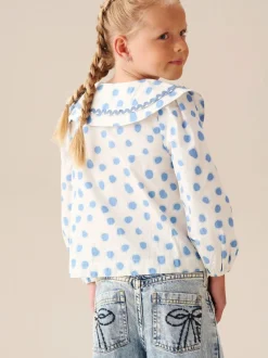 Bleu - Chemisier Angel & Rocket Leonie à pois double col