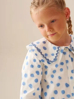 Bleu - Chemisier Angel & Rocket Leonie à pois double col