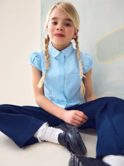 Bleu - Chemisier scolaire à manches bouffantes (3-16ans)