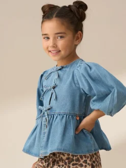 Bleu - Chemisiers Angel & Rocket Ria Broderie Cravate devant Péplum