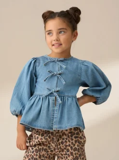 Bleu - Chemisiers Angel & Rocket Ria Broderie Cravate devant Péplum