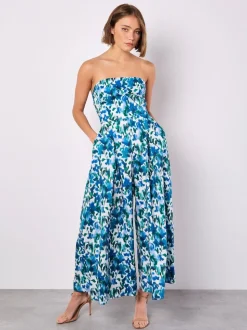 Bleu - Combinaison Apricot Ikat Floral Imprimé Bardot 100% coton