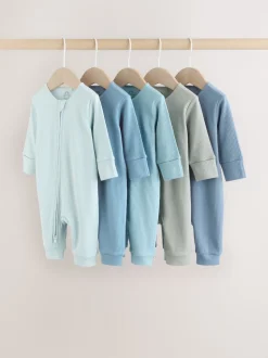 Bleu - Combinaisons de nuit à fermeture éclair pour bébés 5 Pack (0mths-3yrs)