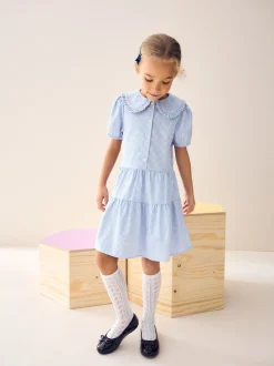 Bleu - Cotton Rich School Vichy Tiered Pretty Collar Robe (3-14yrs)