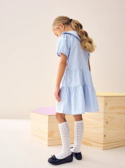 Bleu - Cotton Rich School Vichy Tiered Pretty Collar Robe (3-14yrs)