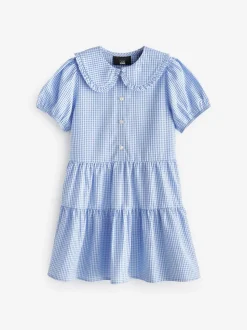 Bleu - Cotton Rich School Vichy Tiered Pretty Collar Robe (3-14yrs)