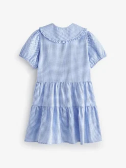 Bleu - Cotton Rich School Vichy Tiered Pretty Collar Robe (3-14yrs)