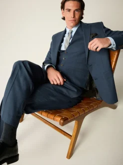 Bleu - Coupe ajustée Textured Flannel Suit Veste