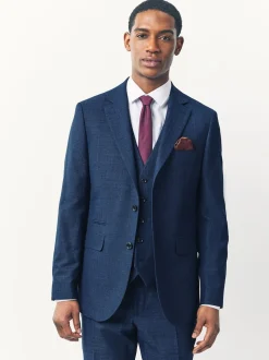 Bleu - Coupe sur mesure - Veste de costume texturée en laine Blend