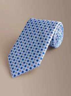 Bleu - Cravate géométrique en soie Signature italienne