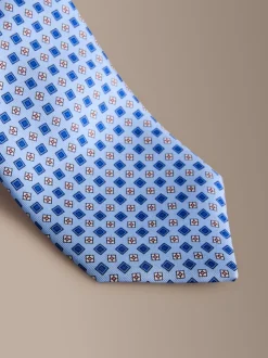 Bleu - Cravate géométrique en soie Signature italienne