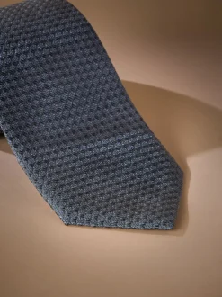 Bleu - Cravate Signature en soie texturée