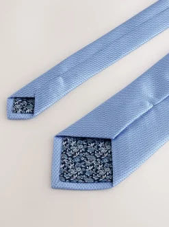 Bleu - Cravate texturée avec pince à cravate