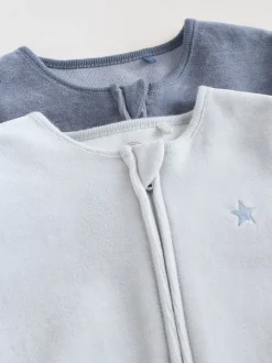 Bleu - Dors-bien bébé en velours à fermeture éclair bidirectionnelle, lot de 2 (0mois-2ans)