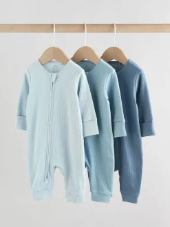 Bleu - Dors-bien bébé sans pieds à fermeture éclair bidirectionnelle, lot de 3 (0-3ans)