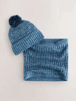 Bleu - Ensemble Bonnets et snood à pompon 2 Pieces (1-16ans)