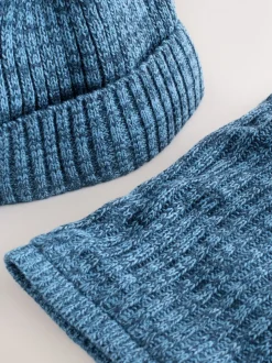 Bleu - Ensemble Bonnets et snood à pompon 2 Pieces (1-16ans)