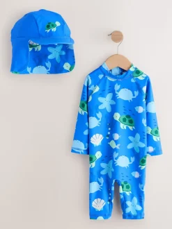 Bleu - Ensemble maillot de bain et chapeaux Sunsafe (3mths-7yrs)