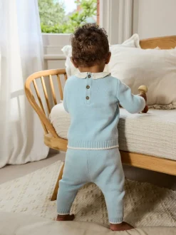 Bleu - Ensemble pull et legging en maille bébé (0mois-3ans)
