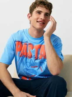 Bleu - Ensemble pyjama graphique en jersey à manches courtes