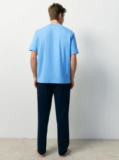 Bleu - Ensemble pyjama graphique en jersey à manches courtes