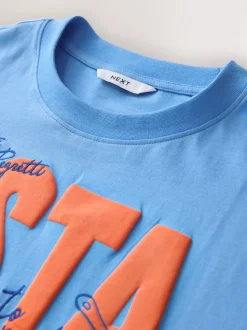 Bleu - Ensemble pyjama graphique en jersey à manches courtes