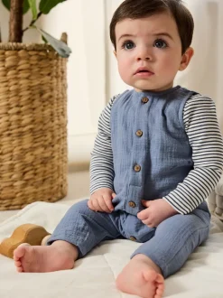 Bleu - Ensemble salopette et body pour bébé (0mths-2yrs)