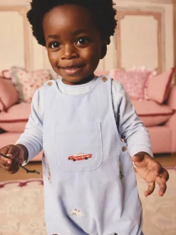 Bleu - Ensemble salopette et body bébé en velours côtelé 100% coton