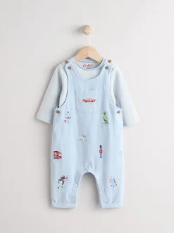 Bleu - Ensemble salopette et body bébé en velours côtelé 100% coton