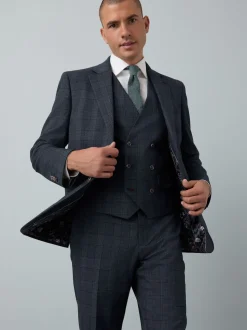 Bleu - Gilet de costume à carreaux