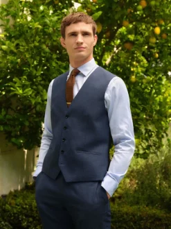 Bleu - Gilet de costume en laine Blend texturée