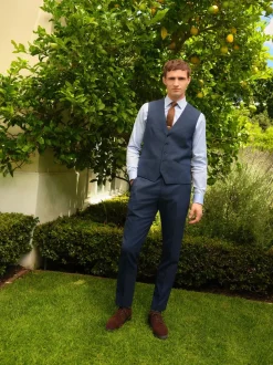 Bleu - Gilet de costume en laine Blend texturée