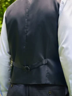 Bleu - Gilet de costume en laine Blend texturée