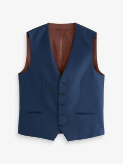 Bleu - Gilet de costume en laine Blend texturée