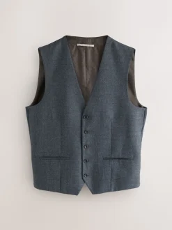 Bleu - Gilet de costume en laine mérinos mélangée
