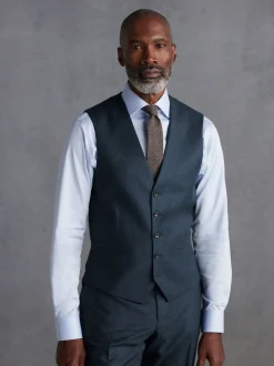 Bleu - Gilet de costume en flanelle de laine et cachemire mélangés Signature Zignone