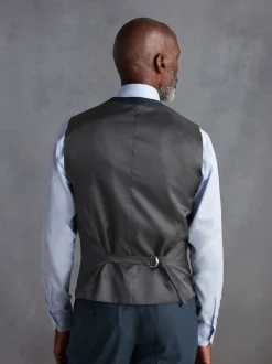 Bleu - Gilet de costume en flanelle de laine et cachemire mélangés Signature Zignone