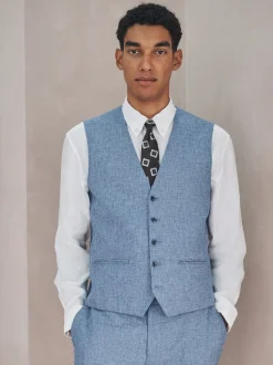 Bleu - Gilet de costume en lin Blend texturé