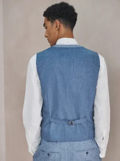 Bleu - Gilet de costume en lin Blend texturé