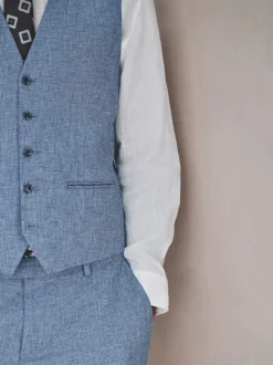 Bleu - Gilet de costume en lin Blend texturé