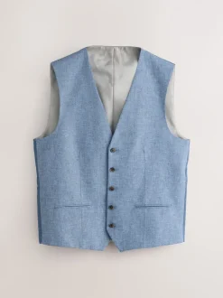 Bleu - Gilet de costume en lin Blend texturé