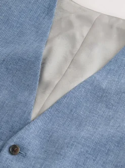 Bleu - Gilet de costume en lin Blend texturé