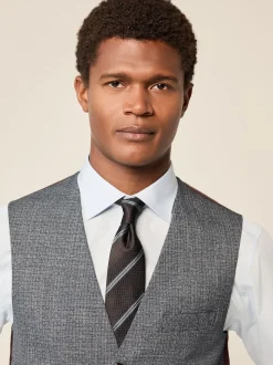 Bleu - Gilet de costume texturé à coupe régulière et à bordures