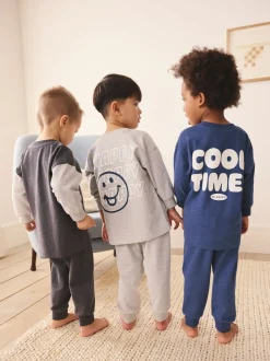 Bleu / Gris Slogan - Lot de 3 pyjamas décontractés (9mois à10ans)