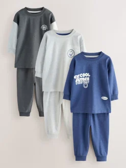 Bleu / Gris Slogan - Lot de 3 pyjamas décontractés (9mois à10ans)