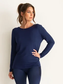 Bleu - Haut de yoga Pour Moi en jersey à dos croisé