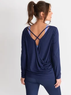 Bleu - Haut de yoga Pour Moi en jersey à dos croisé