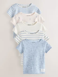 Bleu - Hauts côtelés à manches courtes Lot 5 (3mois7ans)