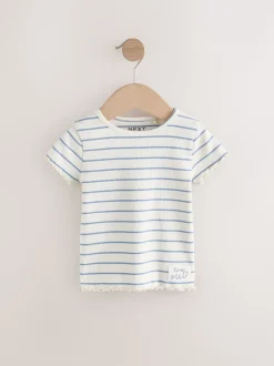 Bleu - Hauts côtelés à manches courtes Lot 5 (3mois7ans)