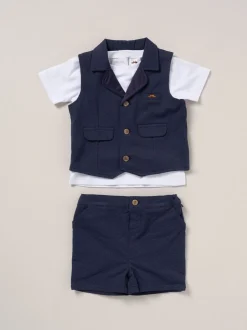 Bleu - Little Gent Ensemble chemise, gilet et short 100% coton